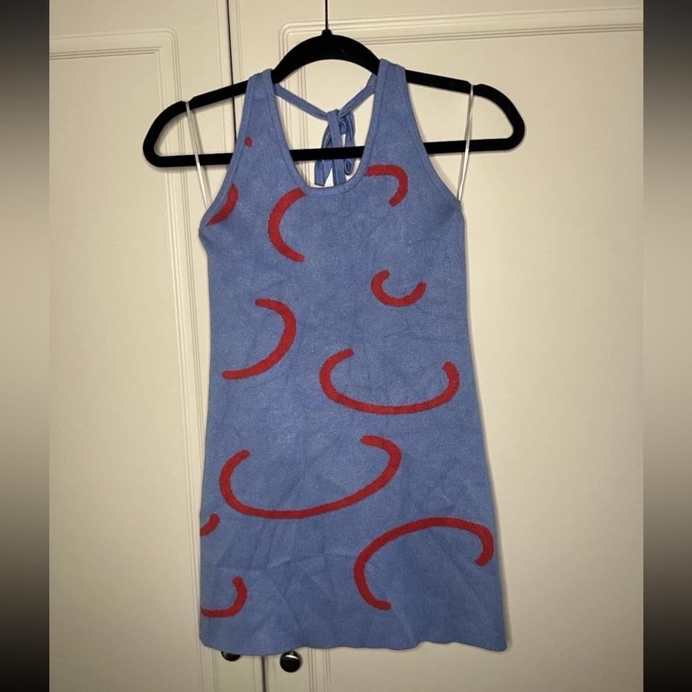 Blue and Red Patterned Mini Dress